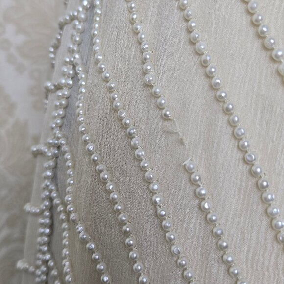Jewel Queen Sz Med Beaded Sequin Evening Skirt Cream Silver Seashell Pearls Silk - Picture 7 of 13